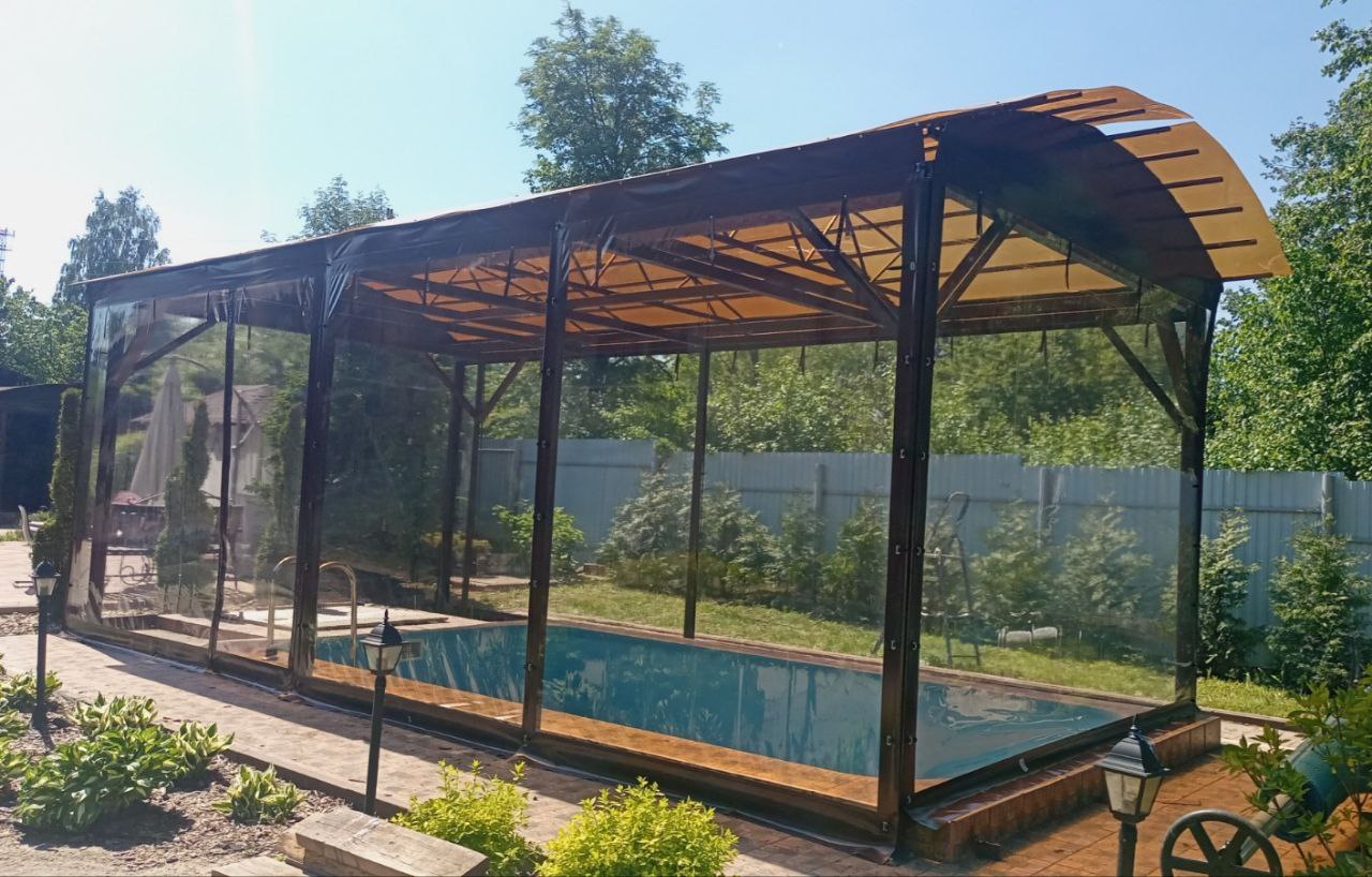 ПВХ остекление навеса над бассейном в Гусь-Железном